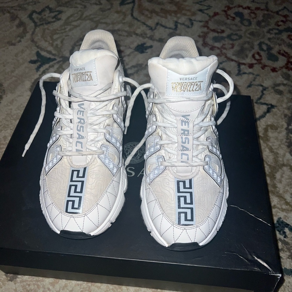 Versace White Sneakers with Blue Accents